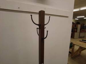 lot 37 image: Wooden Coat Rack with Metal Hooks