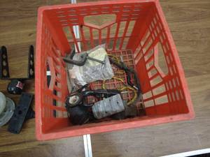 lot 51 image: Assorted Automotive Parts & Hardware in Red Basket