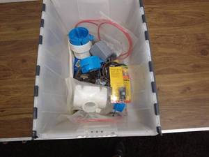lot 62 image: Assorted Electrical and Plumbing Supplies in Storage Bin