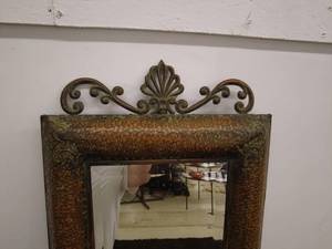 lot 202 image: Vintage Ornate Rectangular Wall Mirror with Decorative Top