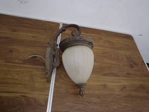 lot 221 image: Ornate Wall Mount Outdoor Lantern with Frosted Glass Shade