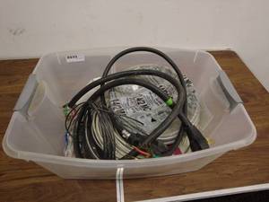 lot 136 image: Assorted Electrical Cables and Conduits in Storage Bin