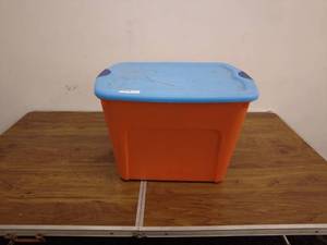 lot 138 image: Lot of Halloween Decorations in Orange Storage Bin