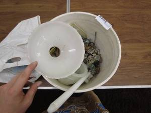 lot 139 image: Bucket of Miscellaneous Hardware and Lighting Components
