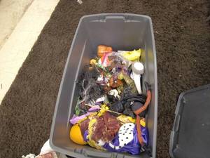 lot 287 image: Large Lot of Assorted Halloween Decorations and Costumes in Storage Bin