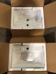 lot 12 image: Lot of 2 Swiss Madison Rennes 24 in. Vessel Sink in Glossy White Customer Returns See Pictures