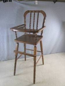 lot 105 image: (A-2T) Vintage Wood Doll Highchair ...