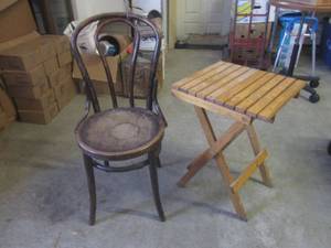 lot 106 image: (A-4) Vintage Wood Chair and Foldin...