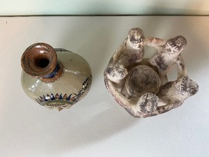 lot 32 image: Tonala Sun Face Vase with Circle of Friends Figures
