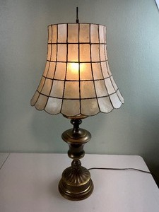 lot 162 image: Brass Lamp with Capiz Shell Lamp Shade