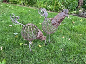 lot 72 image: Pair of Metal Chickens Yard Decor