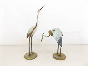 2 Hand Painted Leonard SOLID BRASS Heron Egret Crane&nbspStatues
