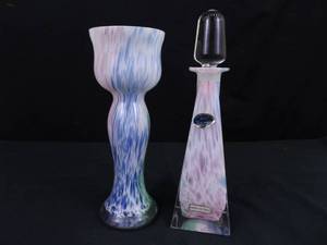 2 Vintage Murano Pink and Blue Lavorazione Hyacinth&nbspVase and Perfume Bottle