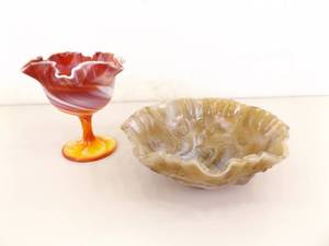 2 Vintage MINT CONDITION Imperial Glass Slag Glass Footed Bowls
