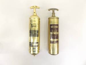 2 Antique Brass Hand Pump Fire Extinguishers