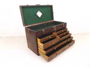 Antique Wood Machinists Tool Box wKey