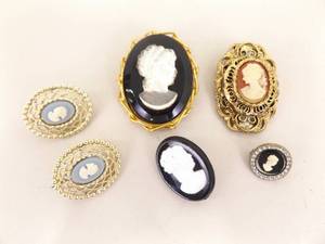Lot of Vintage Cameo Brooches etc.