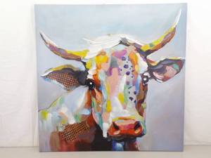 Large 42 Square Acrylic on Canvas Abstract Painting of a Cow