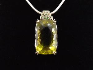 .925 Sterling Silver Larger Peridot Crystal Vermeil Accented Pendant Necklace