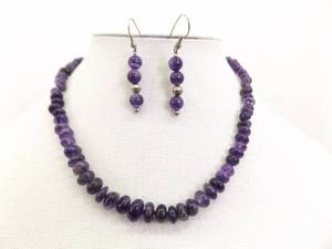 Authentic Amethyst Beaded Necklace and Earring Set