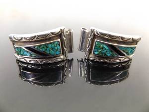 .925 Sterling Silver Inlayed Turquoise and Onyx Watchband Links