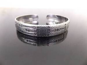 .925 Sterling Silver Hand Hammered Campfire Girls WoHeLo Open Cuff Bracelet