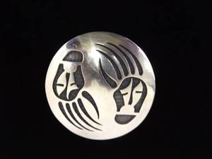.925 Sterling Silver Bear Claw Pendant Brooch Signed wHyson Stephen Naseyoma Mark
