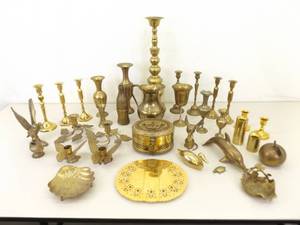 Large Lot of SOLID Brass Decor, Figurines, Candle Holders, etc.