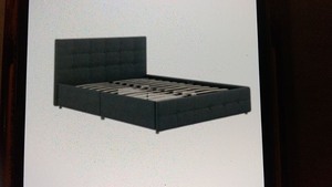 lot 46 image: DHP Ryan Grey Linen King Upholstered Bed with Storage