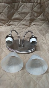 lot 68 image: 2-Light Wall Sconce in Satin Nickel with Alabaster Glass Shades