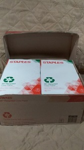 lot 170 image: Box of Staples 30% Recycled Copy Paper - 5000 Sheets, 20 lb, 92 Bright