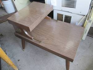 lot 254 image: Vintage Wood End Table with metal a...