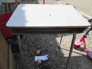 lot 141 image: Vintage Metal framed school desk wi...