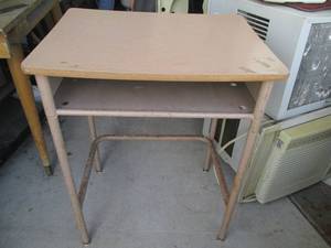 lot 142 image: Pair of metal framed wood top stude...