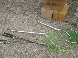 lot 155 image: Long handled Fishing nets and rods...