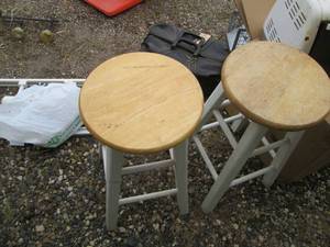 lot 160 image: Pair of white and natural wood stoo...