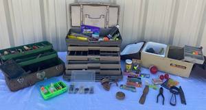 lot 38 image: Vintage Fishing Lot -#1 - Tackle Boxes, Lots of Lures, Reels and tools