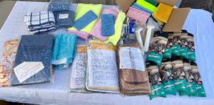 lot 53 image: Assortment of Fuller CleaningScrub Pads & Stainless Steel Sponges, Don Aslett Microfiber Towels and more Home Cleaning Supplies