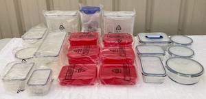 lot 48 image: Lock & Lock Brand Glass & Plastic Storage Containers- Assorted Sizes - Set of 8 Glass and  Set of 19 Plastic -NEW