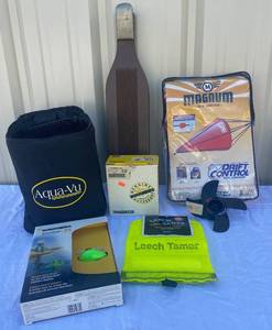 lot 40 image: Boat Accesorry Bundle - Aqua-Vu, Magnum Sea Anchor Hummingbird Transducer, Hummingbird SmartCast, Ninja Replacement, Leech Tamer and Fish Cleaner
