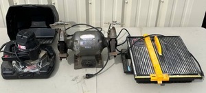 lot 102 image: Crain Super Saw, Workshops Heavy Duty Bench Grinder, Plasplugs Diamond Wheel Wet Saw