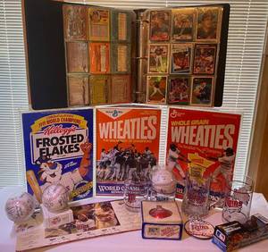 lot 119 image: MN Twins Collectibles - Baseball Cards, Unopened Wheaties & Frosted Flakes, Baseballs, Glasses and More