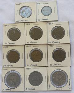 lot 142 image: Assortment of France Francs - 1995 100 Francs, 1952(2), 1953(4) 50 Francs, 1951 20 Francs, 1946. 1947, 1949 5 Francs