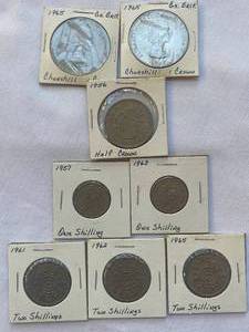 lot 145 image: Great Britain Coins - 1965(2) Churchill Coin, 1956 Half Crown, 1961, 1962, 1965 Two Shillings, 1957 & 1963 One Shilling