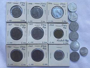 lot 149 image: Coins from Italy - 100, 50, 20,10 and 5 Lire