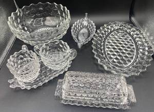 lot 7 image: Vintage Fostoria American Dishes Set - Plates,Trays, Serving Dishes, Cream & Sugar and More