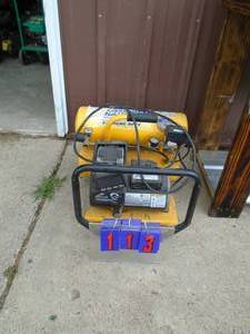 Campbell Hausfield dual tank air compressor. Works good. Holds air for about a week. As shown.