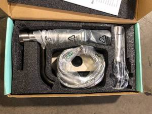 Single Handle Mid-Arc Bathroom Faucet with Deckplate and Pop-Up Drain in Brushed Nickel   Customer Returns See Pictures