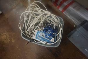 lot 59 image: Large Tote With Electrical Wiring and Tools