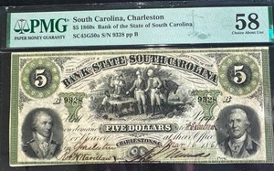 1860s $5 Bill (graded almost uncirculated) RARE